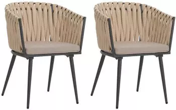MCW Esszimmerstuhl N38 2er-Set Aluminium, Seilgeflecht, creme/hellbraun (MCW-N38)