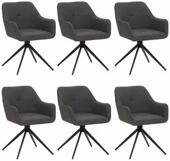 MCW MCW-O47 Esszimmerstuhl 6er-Set, drehbar, Armlehne, Stoff 270g/m&sup2;, grau (99494)