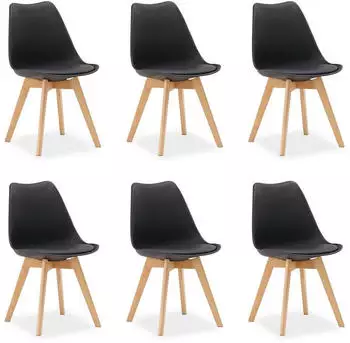 Homestyle4u Schalenstuhl Kunststoff Schwarz Holzbeine skandinavisch (3346)