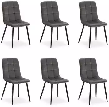 Homestyle4u Polsterstuhl Samt Dunkelgrau Metallbeine 6er-Set (2329)