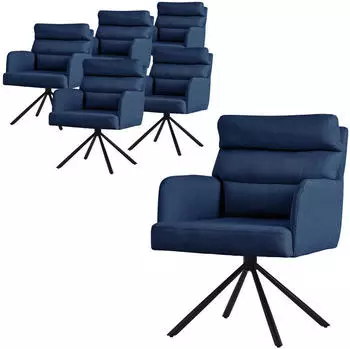 ML-Design Esszimmerstuhl 6er-Set Polster Armlehne 180&deg; drehbar Polyester Dunkelblau (490016888)