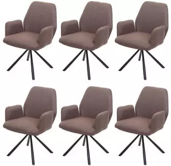 MCW Esszimmerstuhl H71 6er-Set mit Armlehnen, Textil, braun (MCW-H71)