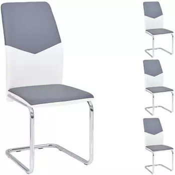 Idimex Leona Freischwinger 4er Set Kunstleder grau/weiß, verchromtes Gestell (12808)