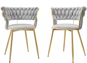 Mirjan24 Muz Polsterstuhl 2er-Set Samt Metallfüße Gold Grau (DC-1141/GL)