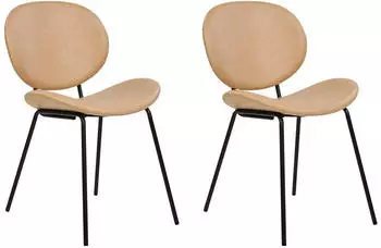 Beliani Luana Esszimmerstuhl 2er-Set Kunstleder Schwarze Metallbeine Retro-Design Sandbeige