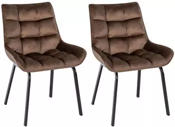 CLP Saranda Esszimmerstuhl 2er-Set, Samt, Braun, Schwarzes Metallgestell (326682)