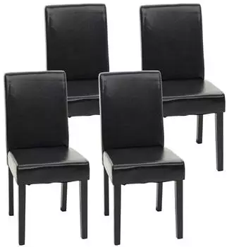 MCW Littau 4er-Set Esszimmerstuhl Kunstleder, schwarz, dunkle Beine (Littau-4)