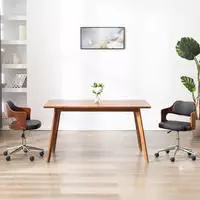 vidaXL Esszimmerstuhl Drehbar Schwarz Bugholz und Kunstleder