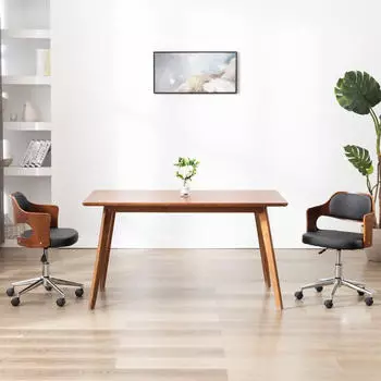 vidaXL Esszimmerstuhl Drehbar Bugholz & Kunstleder Schwarz (287427)