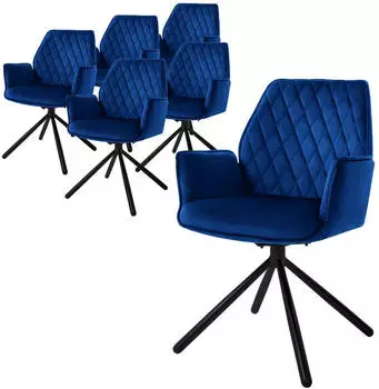 ML-Design Esszimmerstuhl mit Armlehne Samt Dunkelblau 180&deg; drehbar, 6er-Set (490014098)