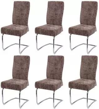 MCW Esszimmerstuhl G56 Freischwinger Chenille Textil Braun 6er-Set (MCW-G56)