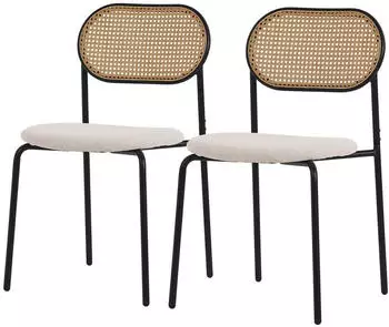 ML-Design Esszimmerst&uuml;hle 2er Set Rattan R&uuml;ckenlehne gepolstert Beige