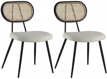 Happy Garden Elena chair in wood and boucl&eacute; fabric x2 ecru