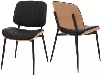 MCW O44 Esszimmerstuhl 2er-Set Bugholz Kunstleder, natur/schwarz (99249)