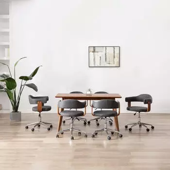 vidaXL Drehbare Esszimmerst&uuml;hle 6er-Set Grau Bugholz & Stoff (3054904)