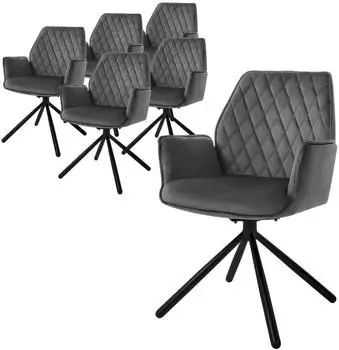 ML-Design Esszimmerstuhl mit Armlehne, Samt, Anthrazit, 180&deg; drehbar, 6er-Set (490014093)
