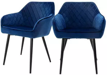 ML-Design Esszimmerst&uuml;hle 2er Set Samtbezug Dunkelblau mit Armlehnen