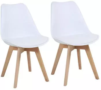 Svita MATS Esszimmerstuhl 2er-Set Kunstleder Holzlehne Wei&szlig;