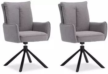 Homestyle4u Polsterstuhl mit Armlehnen, drehbar, Stoff Grau, 2er Set (3063)