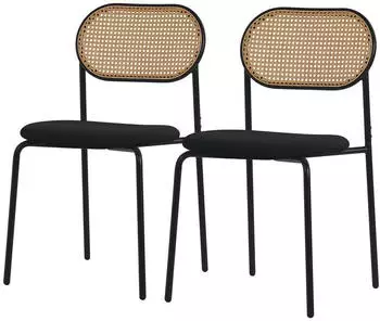 ML-Design Esszimmerst&uuml;hle 2er Set Rattan R&uuml;ckenlehne gepolstert, Schwarz