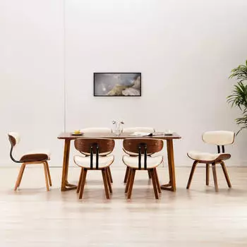 vidaXL Esszimmerst&uuml;hle 6er-Set Creme Bugholz & Kunstleder (278717)
