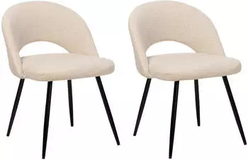 Beliani Onaga 2er-Set Esszimmerstühle Bouclé Beige Metallbeine Schwarz