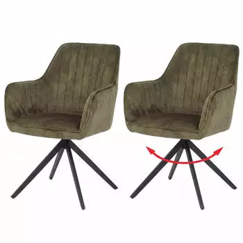 MCW Esszimmerstuhl L79 2er-Set drehbar Samt Wildleder-Optik olivgrün (101062)