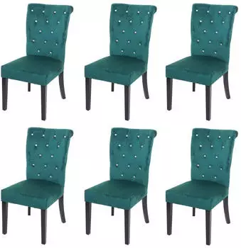 MCW Esszimmerstuhl D22 Samt Nieten dunkelgr&uuml;n, schwarze Beine, 6er-Set (MCW-D22)