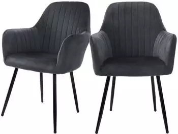 ML-Design Esszimmerstuhl mit R&uuml;ckenlehne, Samt, Grau, 2er Set (490009613)