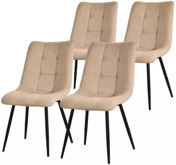 ML-Design Esszimmerst&uuml;hle 4er Set Polsterstuhl Stoffbezug hellbraun, Stahlgestell schwarz