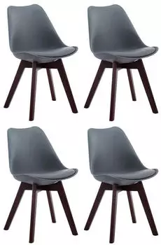 CLP Borneo V2 Besucherst&uuml;hle 4er-Set Kunstleder grau, Holzgestell walnuss (319011)