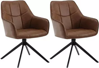 Woltu Dining swivel chair in faux leather and metal x2 light brown