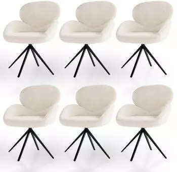 Juskys Albano Drehstuhl Boucl&eacute;, 360&deg; drehbar, gepolstert, Creme (6er-Set)