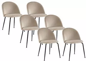 Kauf-Unique Melbourne 6er-Set Esszimmerst&uuml;hle Velours, Metall mattschwarz, beige
