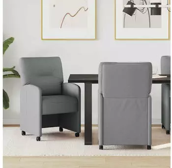 vidaXL Esszimmerst&uuml;hle mit Rollen 2er-Set Hellgrau Stoff 57x67x95cm (42017847)
