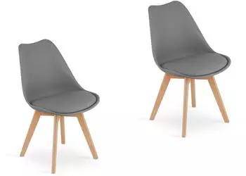 Home Collective Schalenstuhl 2er-Set Grau mit Holzbeinen Natur