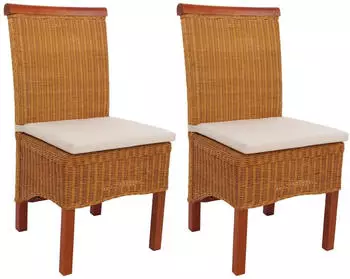 MCW Esszimmerstuhl Var-M42 2er-Set Korbgeflecht/Rattan mit Sitzkissen (Var-M42-2)