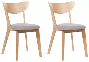 Beliani Erie Esszimmerstuhl 2er Set Gummibaumholz gepolstert hellbraun/grau