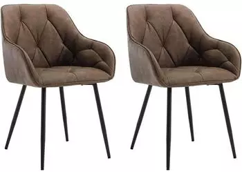 Woltu Dining chair in faux leather and metal x2 dark brown