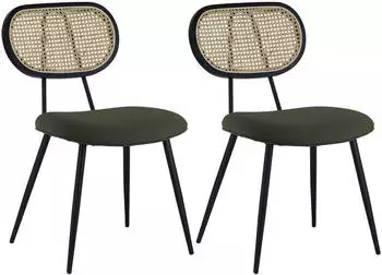 Happy Garden Elena chair in wood and boucl&eacute; fabric x2 khaki green