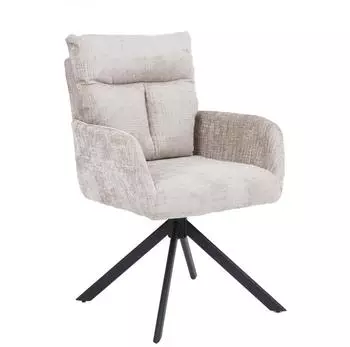 Home Deluxe ALUNA Esszimmerstuhl mit Armlehne, Chenille, beige, 5er-Set