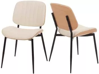 MCW Esszimmerstuhl MCW-O44 2er-Set, Bugholz, Kunstleder, natur/wei&szlig; (MCW-O44)