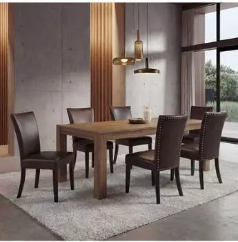 MCW Edinburgh-6 Esszimmerstuhl Chesterfield Kunstleder braun, 6er-Set (800000416636)