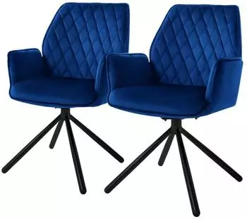 ML-Design Esszimmerstuhl drehbar, Samt, dunkelblau, mit Armlehne (2er-Set)