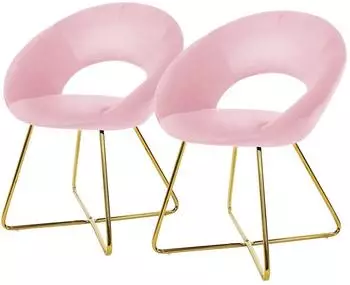 ML-Design Esszimmerstuhl 2er-Set, Samt, rosa, Metallgestell
