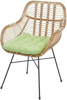 MCW Esszimmerstuhl MCW-P17, Kubu Rattan Metall, Polster gr&uuml;n (MCW-P17)