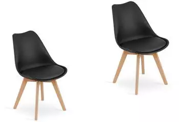 Home Collective Schalenstuhl 2er-Set, schwarz, Holzbeine natur