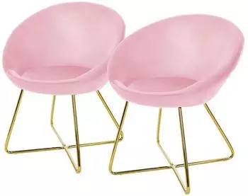 ML-Design Esszimmerst&uuml;hle 2er-Set, Samt, rosa, runde R&uuml;ckenlehne (490013755)