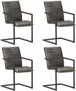 vidaXL Corvelor Freischwinger-Esszimmerstuhl 4er-Set, Echtleder, grau (3059807)