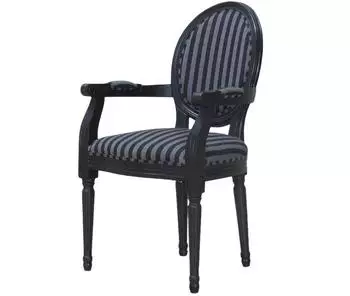 ebuy24 Rokoko/Amaretta Esszimmerstuhl mit Armlehne, Massivholz antik schwarz, Bezug gestreift